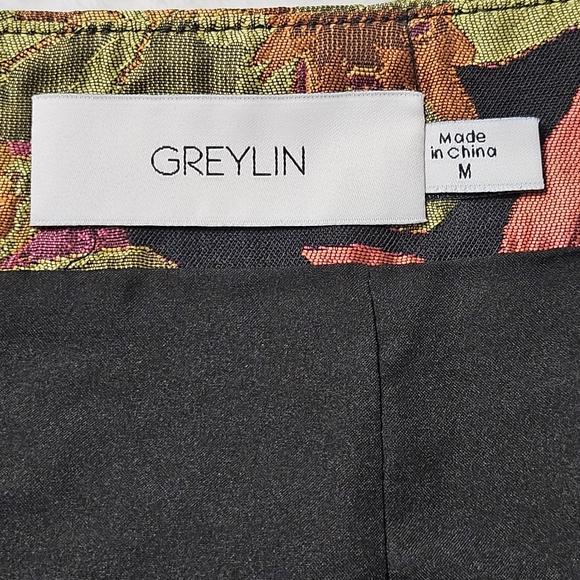 GREYLIN Tania jacquard mini skirt colorful floral design & side slit Medium - Picture 8 of 12